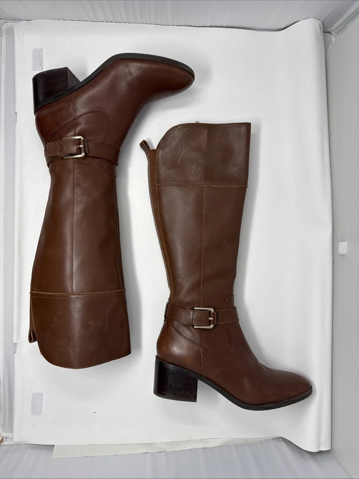 Botas Marc Fisher Medianas Cuero de Becerro Eje Alto Marrón 9.5M Cremallera Foto 1 de 4