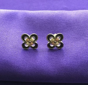 CCO Sterling Silver 12K Black Hills Gold Flower Tri-Color Stud Earrings - Picture 1 of 8
