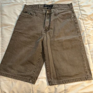 Vintage FUBU The Collection Brown Denim Jean Shorts Y2k Hip Mens 36 Embroidered - Picture 1 of 13