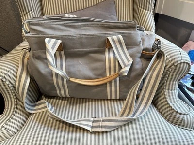 Used Pottery Barn Kids Classic Diaper Tote Bag Canvas w/ Removable Pad Gray - Image 1 of 4