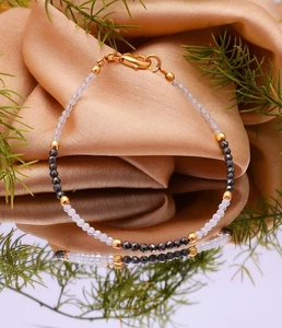 Pulseras hechas a mano con cuentas de piedras preciosas facetadas de cuarzo de espinela negra y cristal de 6-8" - Imagen 1 de 10