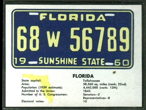 Cereal box cut-out cardboard license plate Florida 1960 - Picture 1 of 1
