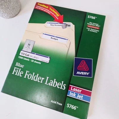 Permanent File Folder Labels, TrueBlock, Inkjet/Laser, Blue, 1500/Box - Image 1 of 2