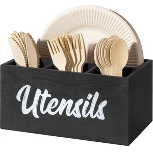 Silverware Caddy for Party with 4 Compartments, Wooden Kitchen Utensil Holder... - Picture 1 of 7