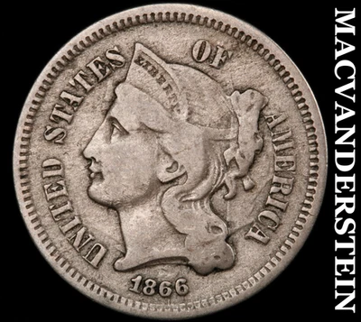 1866 Three Cent Nickel - Scarce  Better Date  No Reserve  #F7338 - Image 1 of 2