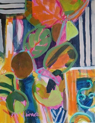 Pintura Fine Art MONA VIVAR Original 14x11 Seagrape Vida Abstrata Praia - Imagem 1 de 4