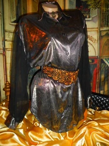 M/L Silky Foil Blouse Black Gold Sheer Chiffon Long Slv NOS L.A.N.Y. - Picture 1 of 9