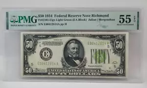 1934 $50 Fr#2102-Elgs Federal Reserve Note Richmond EPQ 55 (Light Green) - Picture 1 of 2