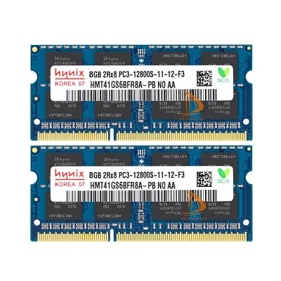 Hynix 2x 8GB DDR3 1600mhz 2RX8 PC3-12800S 204pin SODIMM Memory RAM Intel Laptop - Image 1 of 4