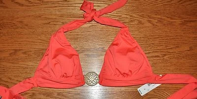 Bisou Bisou Mujer Coral Acolchado Bikini Natación Halter Top Medallón Acento Talla S  Foto 1 de 2