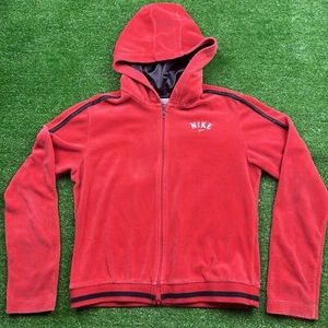 Vintage Nike Velour Red Full Zip Track Jacket Warm Up Size Youth Large Gray Tag - Picture 1 of 13