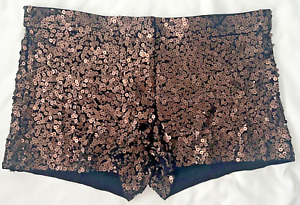 🍒 Express Sequin Shorts Black Copper Brown Size 0 Hot Pants Glam Party 🍒