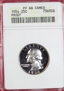 1954 PROOF WASHINGTON QUARTER ANACS PF66 CAMEO *OLD SOAPBOX SLAB* - Picture 1 of 4