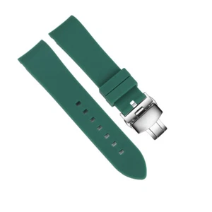 New Curved Bracelet Silicone Rubber Replacement Watch Band Strap Butterfly Clasp - Picture 1 of 10