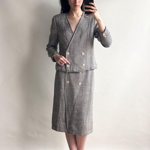 Celine set due pezzi giacca e gonna blu navy crema vintage anni 80 s