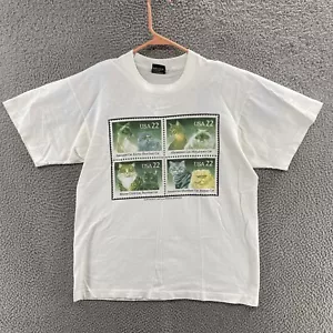 VINTAGE USPS T Shirt Men Large White Cat Postal Stamp Card 1987 Graphic 80s - Picture 1 of 14