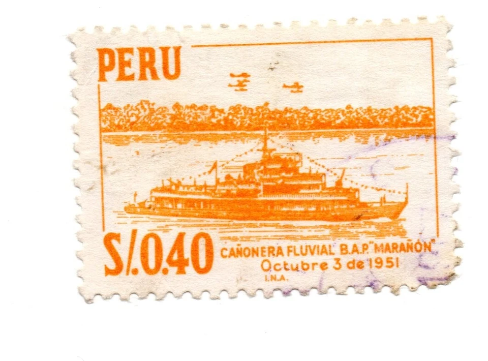 Cañonera River Marañón, 3 de octubre de 1951, naranja amarillento, Perú 1962 5 Foto 1 de 1