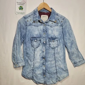 Denim Co Button-Up Women Size 8 Blue Cotton 3/4 Sleeve Ladies Top - Picture 1 of 11