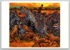 Postal Aceite de Cebras y Hienas sobre Lino por Melissa Miller Artista Americana - Imagen 1 de 2