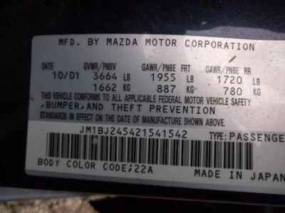 01 02 03 TRANSMISIÓN AUTOMÁTICA MAZDA PROTEGE 2.0L HTBK PROTEGE5 A 2/02 72236 Foto 1 de 4