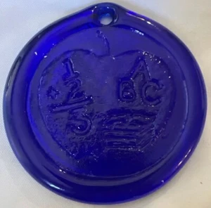Hand Blown Cobalt Blue Apple ABC Sun Catcher or Ornament 4.5" Diameter - Picture 1 of 3