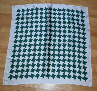 Винтажный квадратный шарф Echo Houndstooth из зеленой белой шелковой смеси шикарный коттеджкор 26 дюймов - Изображение 1 из 4