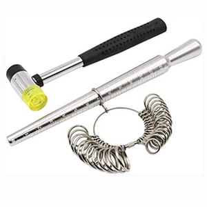 Rould Ring Mandrel Metal Ring Sizer Gauge Set With Jewelers Rubber Mallet Hammer - Picture 1 of 11