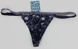 NWT Free People OB841988 Luna" Mesh String Thong With Metallic Embroidery Navy L - Picture 1 of 5