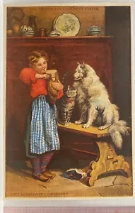 Frank Leslie’s Chimney Corner Magazine ~ Ragazza nutre cane e gatto impaziente ~ Stampa - Foto 1 di 2