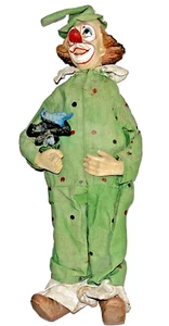 MUÑECA PAYASO con Cabeza, Pies, Cuerpo y Manos Cerámica Ropa Verde Vintage - Imagen 1 de 3