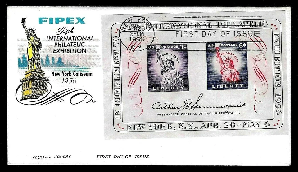 1075 3c + 8c SS (1956) THE 'FIFTH' FIPEX SHOW FDC FROM CAPTAIN HERMAN FLUEGEL !! - Image 1 of 1