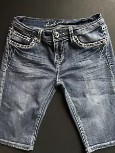 LA Idol Women's Shorts Bermuda Denim Gem Sequin Rhinestone Accent Sz 7 - Picture 1 of 5