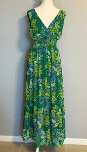 RABBIT RABBIT DESIGNS WOMEN'S LONG DRESS. SIZE: 10 FLORAL SLEEVELESS MAXI GREEN - Picture 1 of 6