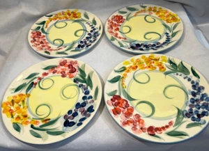 4 Gail Pittman 7 1/2" Garden View Salad Dessert Plates Hand Painted Pottery Set2 - Picture 1 of 9