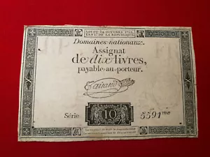 ASSIGNAT de DIX 10 LIVRES / Loi du 24 octobre 1792 / Série 5591 / signé Taisaud - Picture 1 of 2