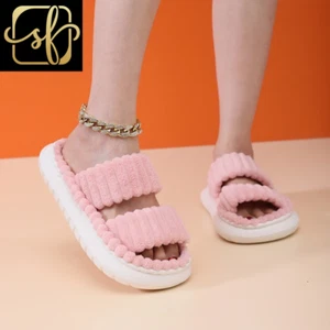 Herbst Winter Neu Damen Heim Hausschuhe offene Zehenpartie Kreuzband Leinen Sohle Indoor Sli - Bild 1 von 19