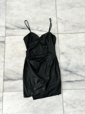 Mini Vestido ZARA Negro Imitación Cuero Correa Espagueti Mujer L Fiesta Cachicho Foto 1 de 4