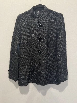 Berek Black Boucle Jacket Woven Silver Thread & Sequins Size L Has Stretch - Image 1 of 4