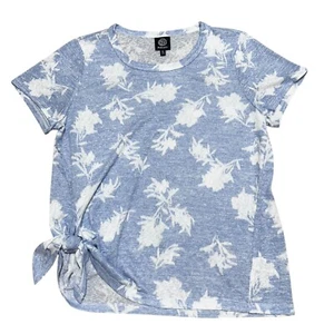 Bobeau Womens Size XL light Blue Floral Short Sleeve Side Tie Top NEW - Picture 1 of 6