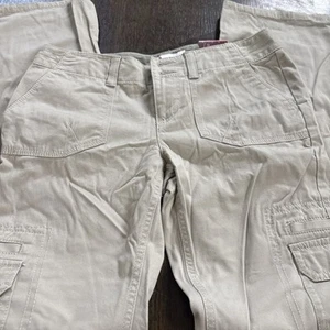 SO Womens Size 5 Khaki Juniors Zip Flat Front Mid Rise Wide Leg Cargo Pants NWT - Picture 1 of 6