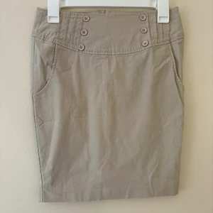 HAZE Khaki Sailor Button Pencil Skirt Stretch Pockets Women’s Size M - Picture 1 of 4