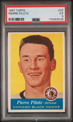 Pierre Pilote 1957 Topps #22 Rookie Card PSA 5 Chicago Blackhawks HOF Legend - Image 1 of 2