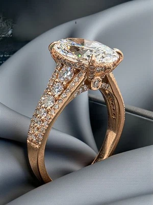 Anillo de compromiso de diamantes ovalados de 3,84 quilates E VS1 certificado IGI cultivado en laboratorio rosa de 14 k Foto 1 de 4