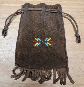 Vintage Native American Suede Leather Indian Medicine Bag with Beads and Fringe - Picture 1 of 6
