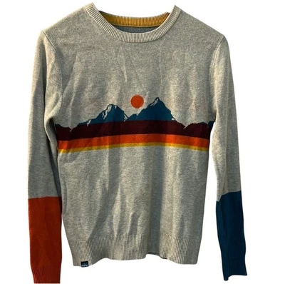 Suéter KAVU Mujer Talla XS Ojo de Pájaro Jacquard Tejido Montaña Gráficos Multicolor Foto 1 de 4