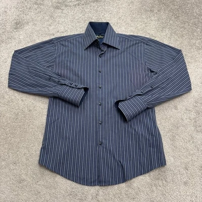 Camisa de vestir vintage de los 90 Ben Sherman etiqueta negra a rayas para hombre pequeña azul mod Y2K Foto 1 de 4