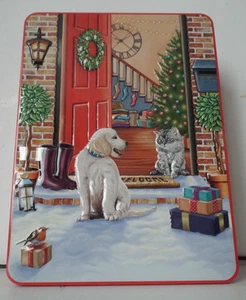 EMBOSSED CHRISTMAS STORAGE TIN/NOVELTY BISCUIT TINS/DOG/CATS/DECORATIVE/GIFTS - Picture 1 of 5
