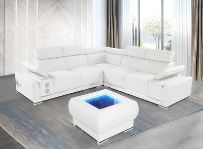 Sofá moderno seccional Delaware iluminación LED sofá en forma de L ajustable blanco Foto 1 de 4