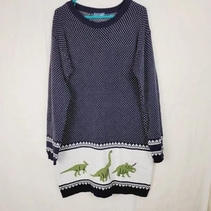 Mod Cloth navy blue dinosaur long sleeved fair isle sweater dress Size XL whimsy - Picture 1 of 9