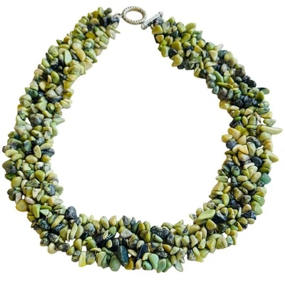 Antigo colarinho robusto contas verdes amarelo turquesa acolchoado natural 16,5" - Imagem 1 de 4